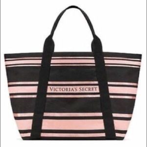 Victoria’s Secret black and pink striped tote bag